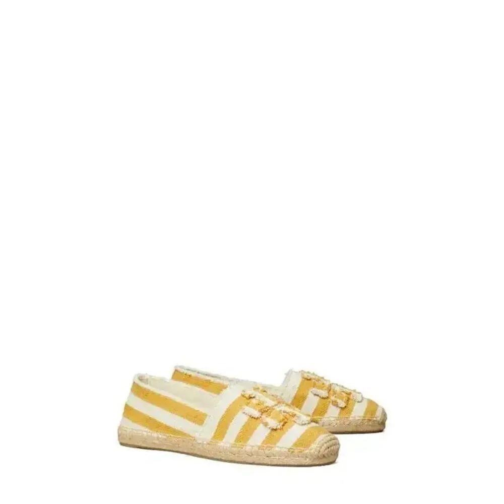 TORY BURCH IN CITRUS STRIPED ESPADRILLE FRAYED CANVAS FLATS US SIZE 9M NEW